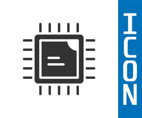 Grey Computer processor with microcircuits CPU icon isolated on white background イラスト素材