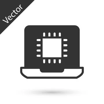 Grey Computer processor with microcircuits CPU icon isolated on white background Illustrazione stock