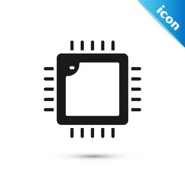 Grey Computer processor with microcircuits CPU icon isolated on white background Illustrazione stock