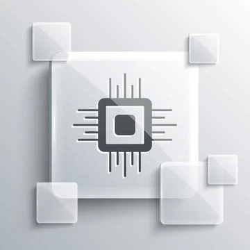 Grey Computer processor with microcircuits CPU icon isolated on grey backgrou イラスト素材
