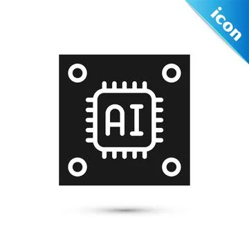 Grey Computer processor with microcircuits CPU icon isolated on white background Illustrazione stock