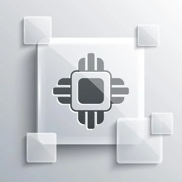 Grey Computer processor with microcircuits CPU icon isolated on grey backgr.. Stock Illustration