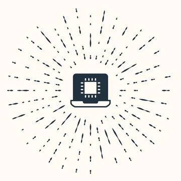 Grey Computer processor with microcircuits CPU icon isolated on beige backg.. Illustrazione stock