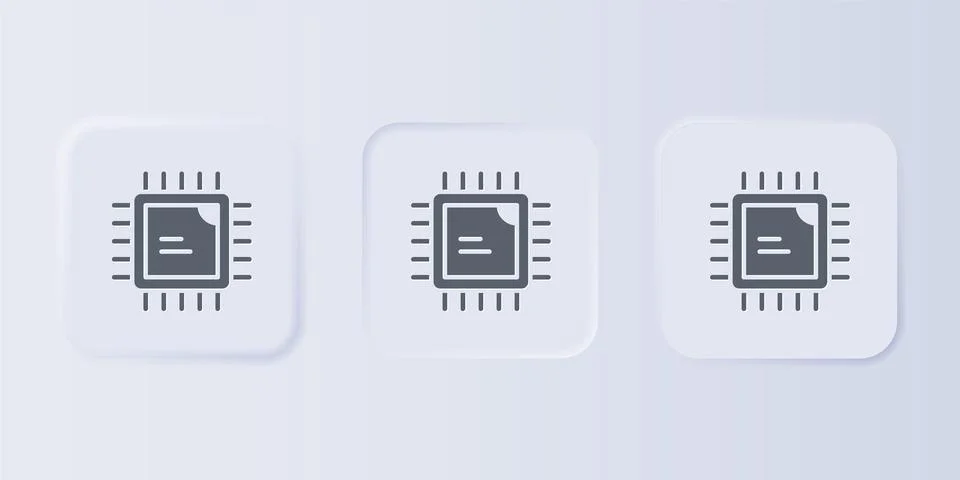 Grey Computer processor with microcircuits CPU icon isolated on grey backgr.. Stock Illustration