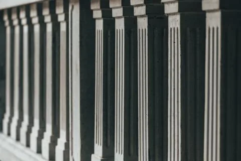 Grey concrete balustrade forming pattern, vintage retro architectural feature 写真素材