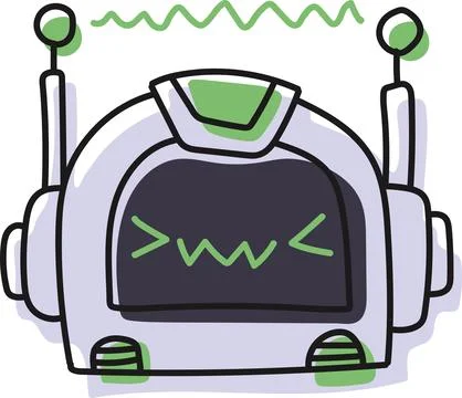 Grey confused sticker doodle chat-bot character. Ai avatar illustration Stock Illustration