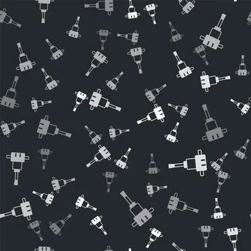 Grey Construction jackhammer icon isolated seamless pattern on black background Illustrazione stock
