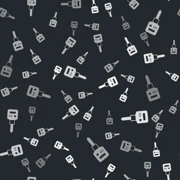 Grey Construction jackhammer icon isolated seamless pattern on black background Stock Illustration