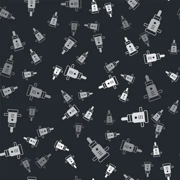 Grey Construction jackhammer icon isolated seamless pattern on black background Stockillustratie