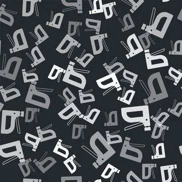 Grey Construction stapler icon isolated seamless pattern on black background Stock Illustration