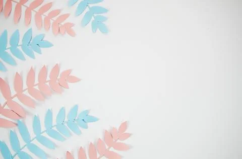 Grey copy space background with pink blue foliage. High quality photo Stock Photos