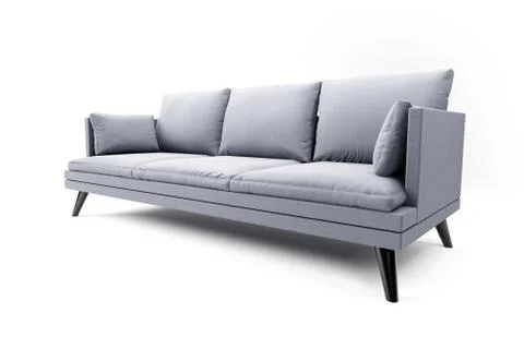 Grey couch with pillows on studio white background. Stock Illustration
