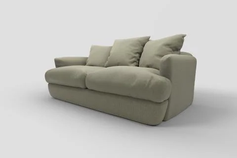 Grey couch with pillows on studio white background. Stock Illustration