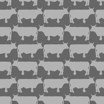 Grey cows graze seamless pattern. Vector background of livestock. Grey animal Stock Illustration