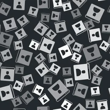 Grey Create account screen icon isolated seamless pattern on black background Stock Illustration
