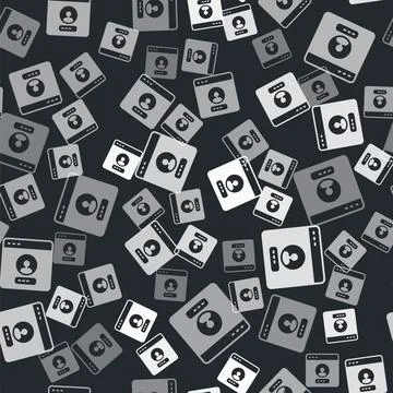 Grey Create account screen icon isolated seamless pattern on black backgrou.. Stock Illustration
