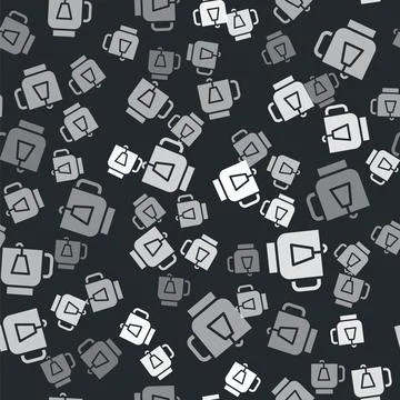 Grey Cup of tea with tea bag icon isolated seamless pattern on black background 스톡 일러스트