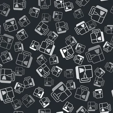 Grey Cup of tea with tea bag icon isolated seamless pattern on black background Stock Illustration