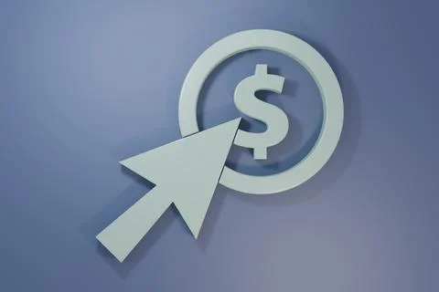 Grey Cursor and coin icon isolated on purple-blue background. Dollar or USD.. Stock Illustration