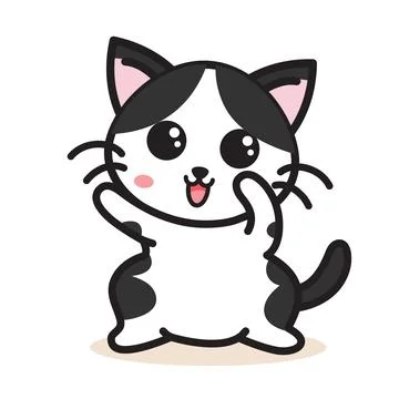 Grey cute cat cartoon vector illustration. anime cartoon Stock Illustration
