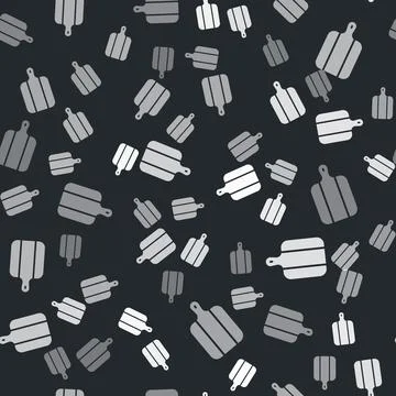 Grey Cutting board icon isolated seamless pattern on black background. Chopping Stock Illustration