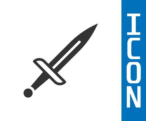 Grey Dagger icon isolated on white background. Knife icon. Sword with sharp Stock Illustration