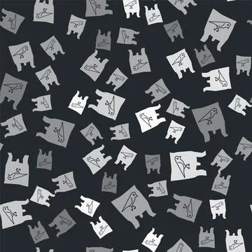 Grey Dead bird, plastic icon isolated seamless pattern on black background Illustrazione stock