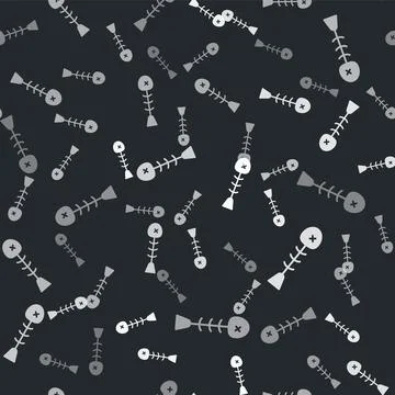 Grey Dead fish icon isolated seamless pattern on black background. Vector Illustrazione stock
