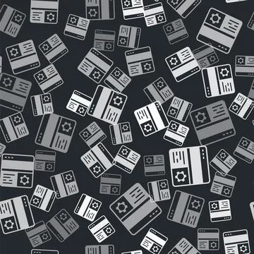 Grey Debugging icon isolated seamless pattern on black background. Debuggin.. Stock Illustration