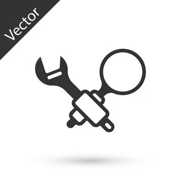 Grey Debugging icon isolated on white background. Debugging tool. Magnifying 스톡 일러스트