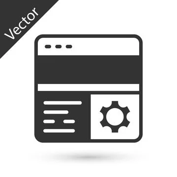 Grey Debugging icon isolated on white background. Debugging tool. Magnifying Illustrazione stock