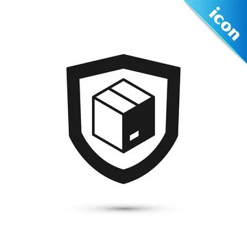 Grey Delivery security with shield icon isolated on white background. Delivery Illustrazione stock