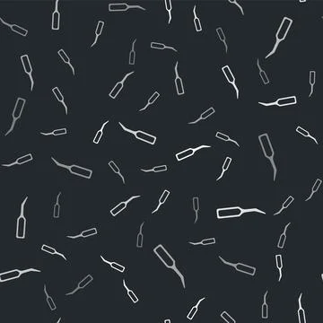 Grey Dental explorer scaler for teeth icon isolated seamless pattern on black Illustrazione stock