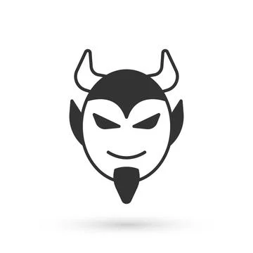 Grey Devil head icon isolated on white background. Happy Halloween party. Vector Stock Illustration