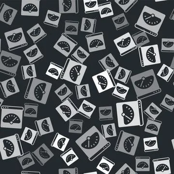Grey Digital speed meter icon isolated seamless pattern on black background 스톡 일러스트
