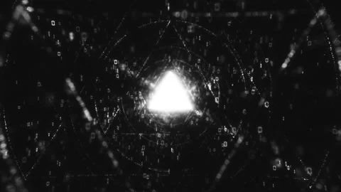 Grey Digital Tunnel with Floating Binary Numbers, Abstract Futuristic Triangular Stock Footage 318114280