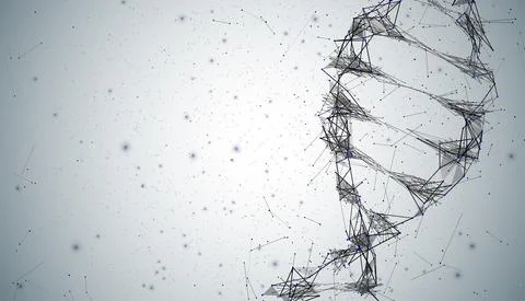 Grey DNA with polygon line on black abstract background. Connection structure Stock Illustration