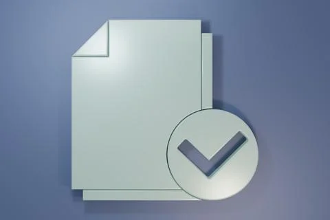 Grey Document and check mark icon isolated on purple-blue background. Check.. Stock Photos