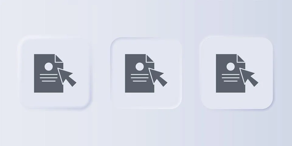 Grey Document and cursor icon isolated on grey background. File icon. Check.. Illustrazione stock