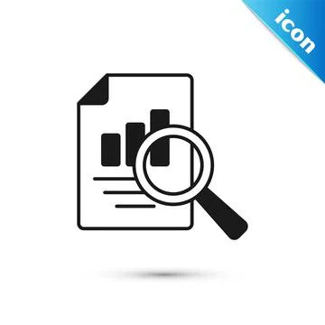 Grey Document with graph chart icon isolated on white background. Report text Stock Illustration