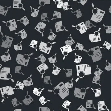 Grey Document with search icon isolated seamless pattern on black background 스톡 일러스트