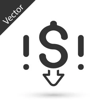 Grey Dollar rate decrease icon isolated on white background. Cost reduction 库存插图