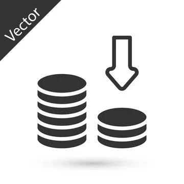 Grey Dollar rate decrease icon isolated on white background. Cost reduction 库存插图