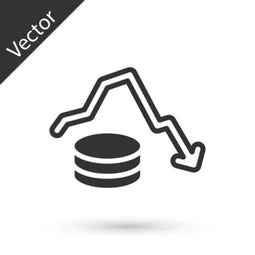 Grey Dollar rate decrease icon isolated on white background. Cost reduction イラスト素材