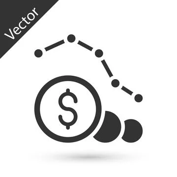 Grey Dollar rate decrease icon isolated on white background. Cost reduction イラスト素材