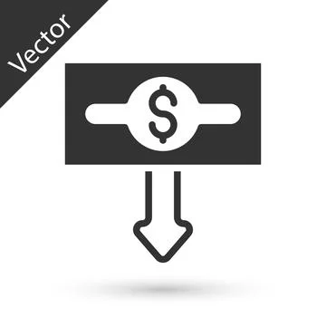 Grey Dollar rate decrease icon isolated on white background. Cost reduction Stockillustratie