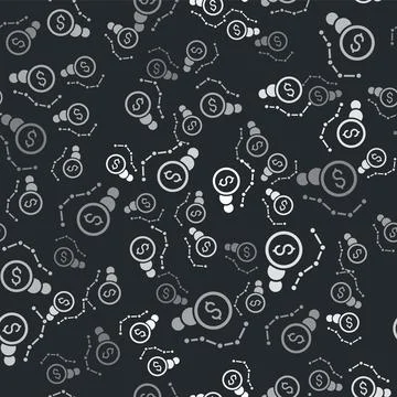 Grey Dollar rate decrease icon isolated seamless pattern on black background 库存插图