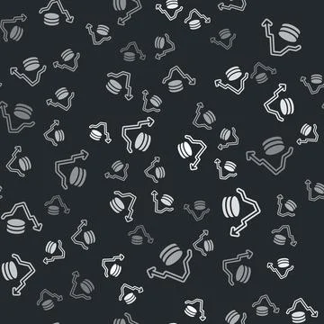 Grey Dollar rate decrease icon isolated seamless pattern on black background Stock Illustration