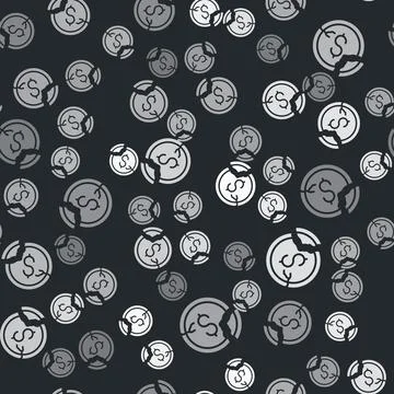 Grey Dollar rate decrease icon isolated seamless pattern on black background 库存插图
