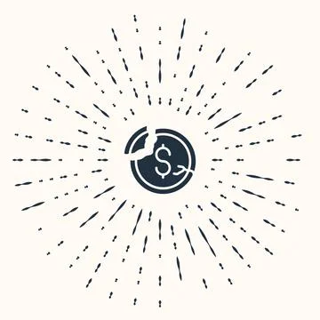 Grey Dollar rate decrease icon isolated on beige background. Cost reduction Illustrazione stock